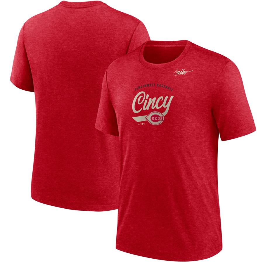 Cincinnati Reds Nike Cooperstown Nickname Tri-Blend T-Shirt - Heather Red