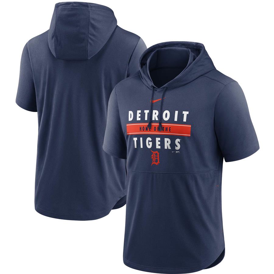 Detroit Tigers Nike Home Team Short Sleeve Hoodie Top - Navy