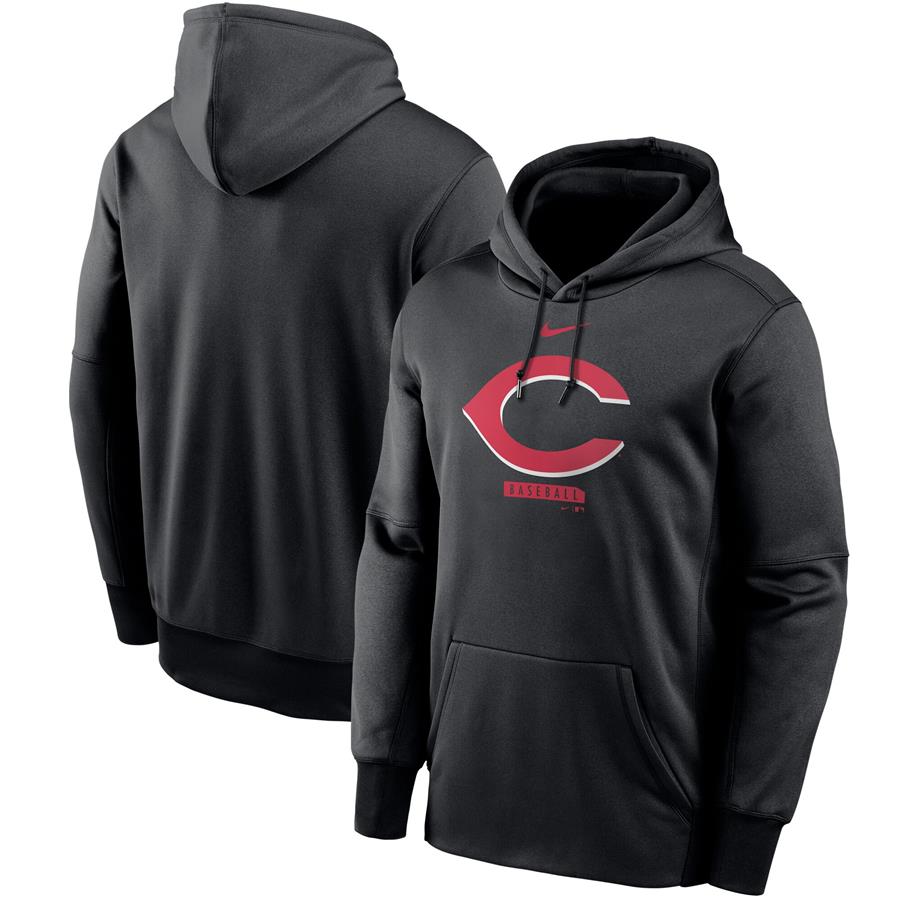 Cincinnati Reds Nike Logo Therma Performance Pullover Hoodie - Black