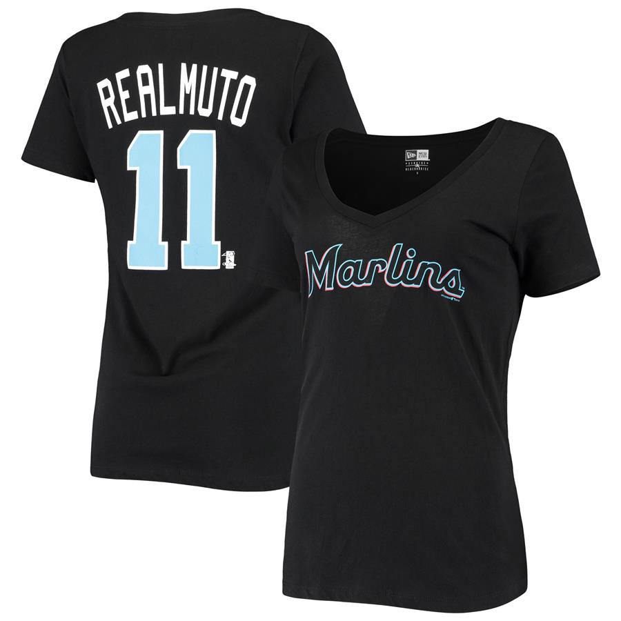 JT Realmuto Miami Marlins 5th & Ocean by New Era Women's Name & Number V-Neck T-Shirt - Black