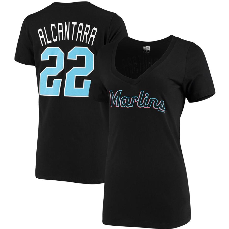 Sandy Alcantara Miami Marlins 5th & Ocean by New Era Women's Name & Number V-Neck T-Shirt - Black