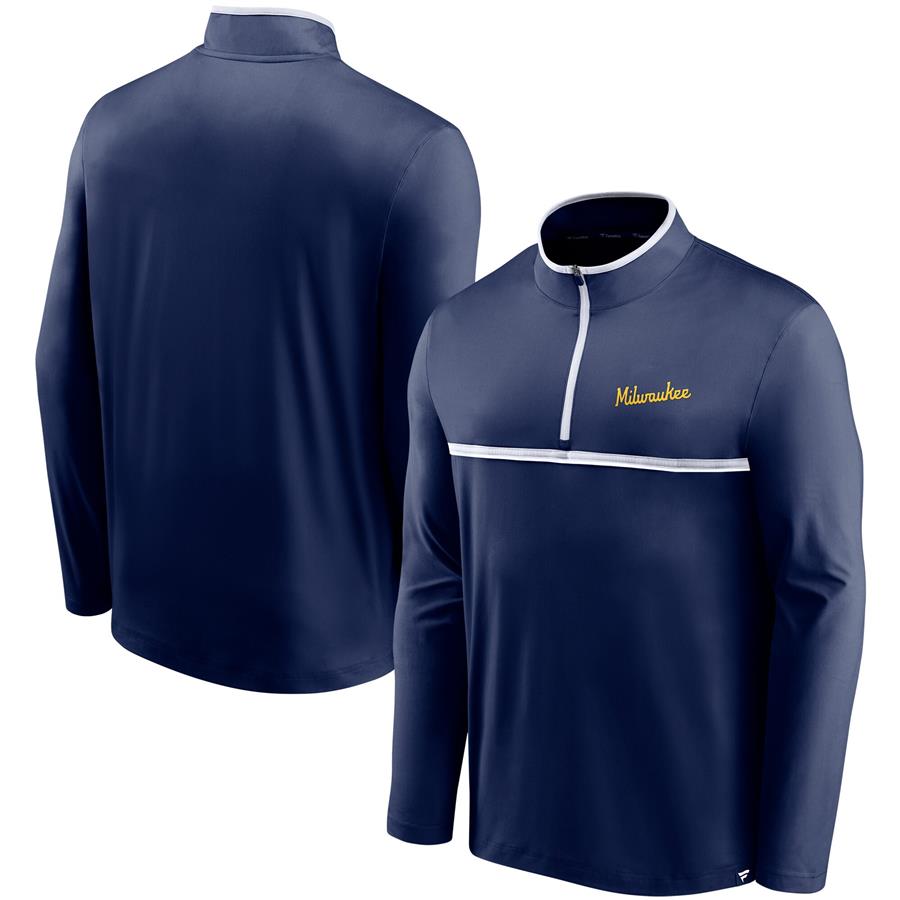 Milwaukee Brewers Fanatics Branded Line Up Wordmark Clutch Quarter-Zip Jacket - Navy