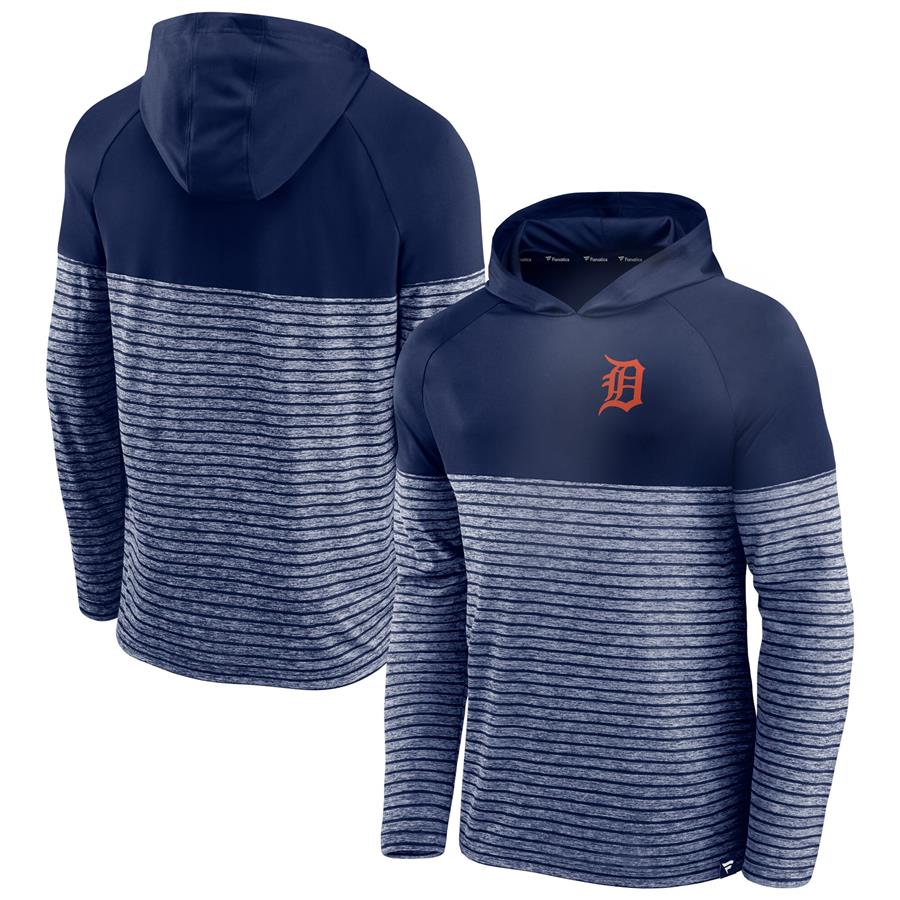 Detroit Tigers Fanatics Branded Line Up Shadow Stripe Raglan Pullover Hoodie - Navy