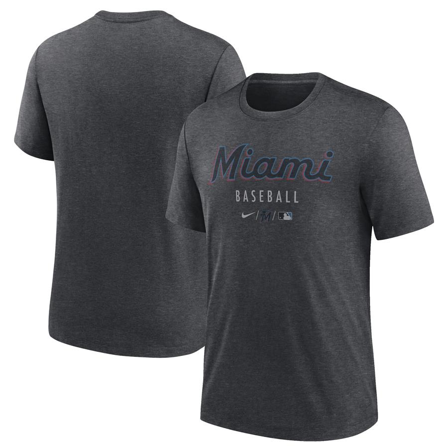 Miami Marlins Nike Authentic Collection Early Work Performance Tri-Blend T-Shirt - Gray