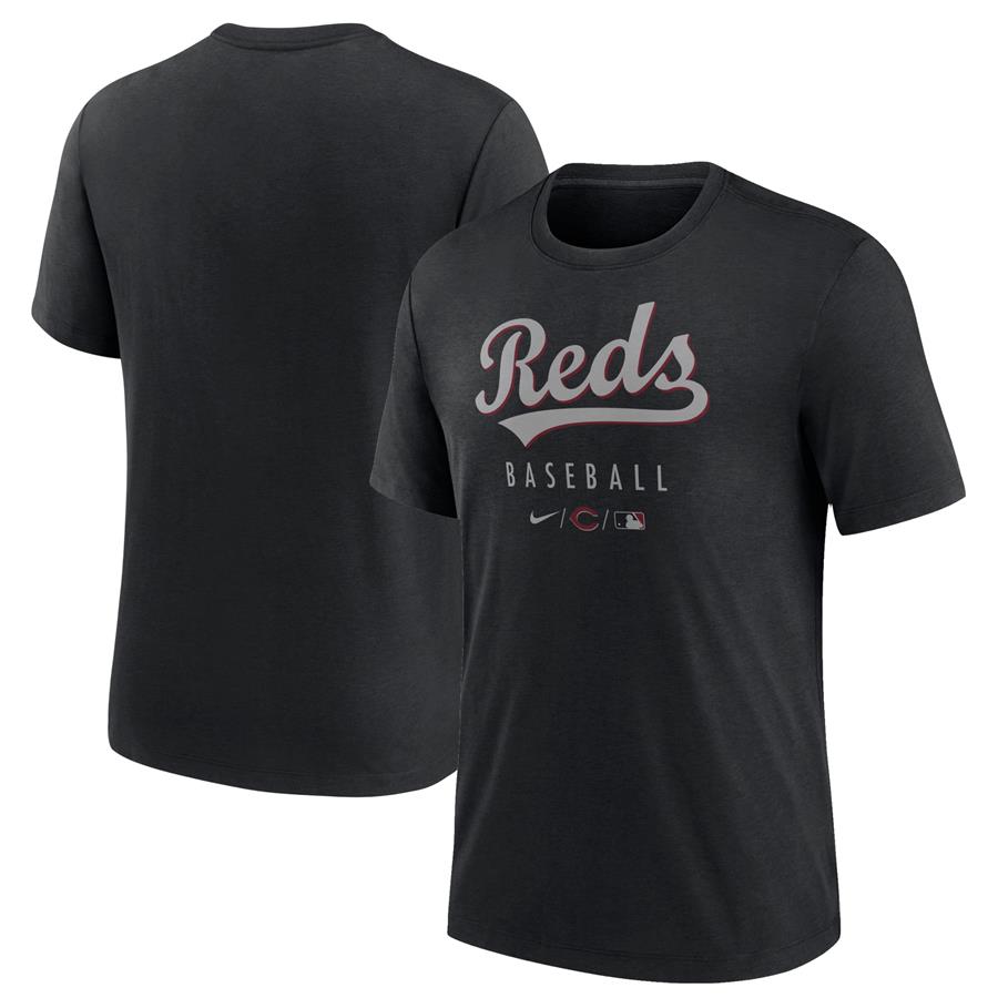 Cincinnati Reds Nike Authentic Collection Early Work Performance Tri-Blend T-Shirt - Black
