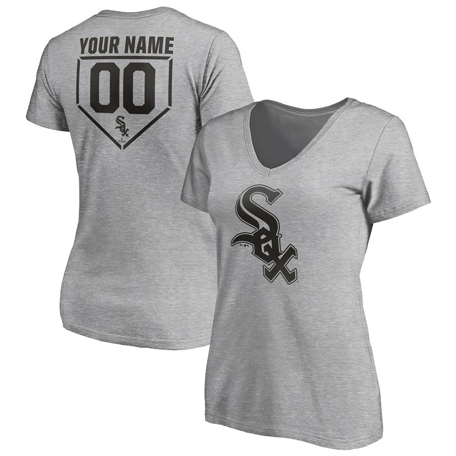 Женская футболка с V-вырезом Chicago White Sox Fanatics Branded Personalized RBI Logo (серый меланж)