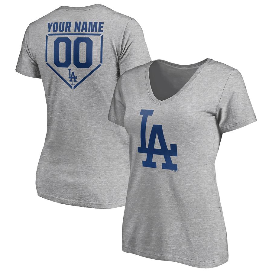 Los Angeles Dodgers Fanatics Branded Women's Personalized RBI Logo V-Neck T-Shirt - Heathered Gray