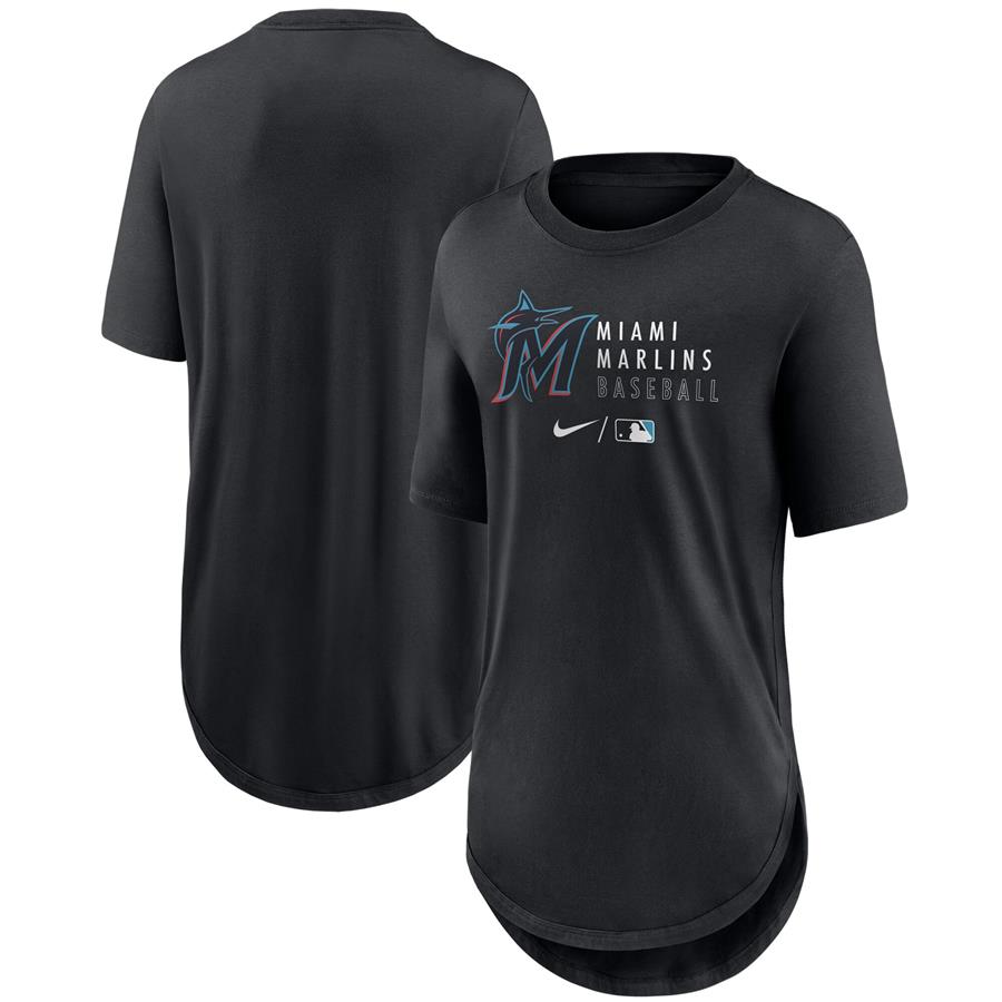 Miami Marlins Nike Women's Authentic Collection Baseball Fashion Tri-Blend T-Shirt - Black