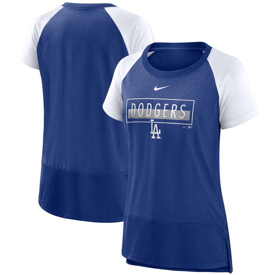 Los Angeles Dodgers Nike Women's Team Colors Fashion Performance Tri-Blend Raglan T-Shirt - Royal
