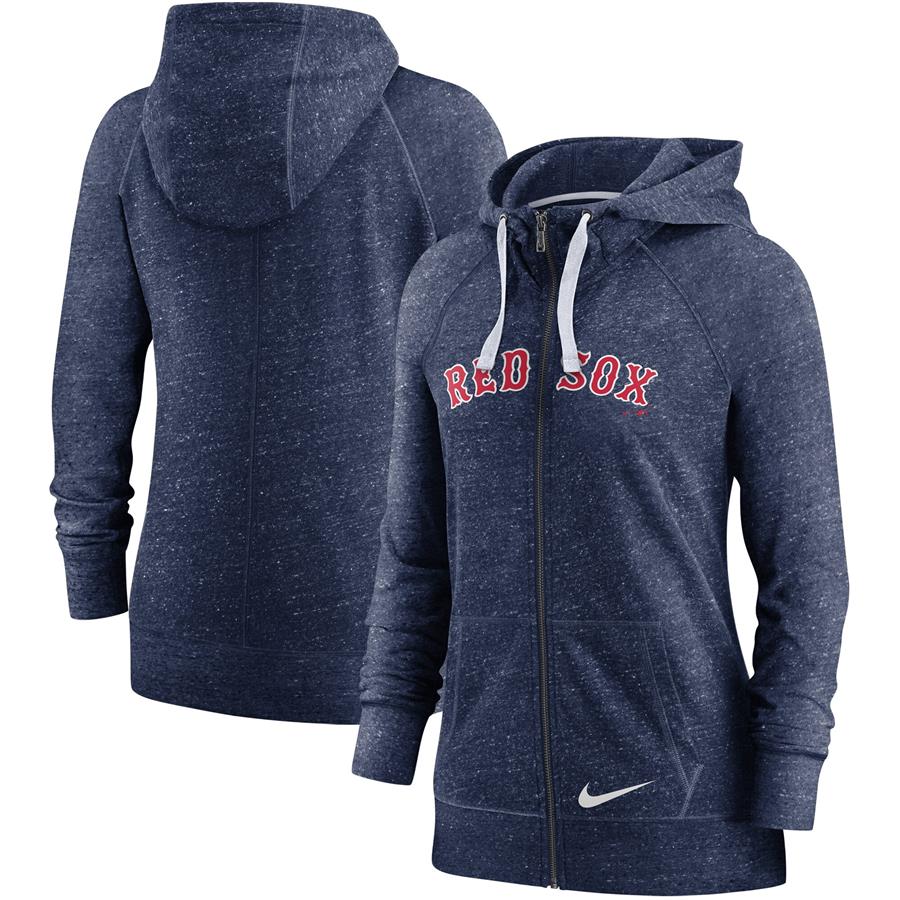 Boston Red Sox Nike Women's Wordmark Gym Vintage Raglan Full-Zip Hoodie - Heathered Navy