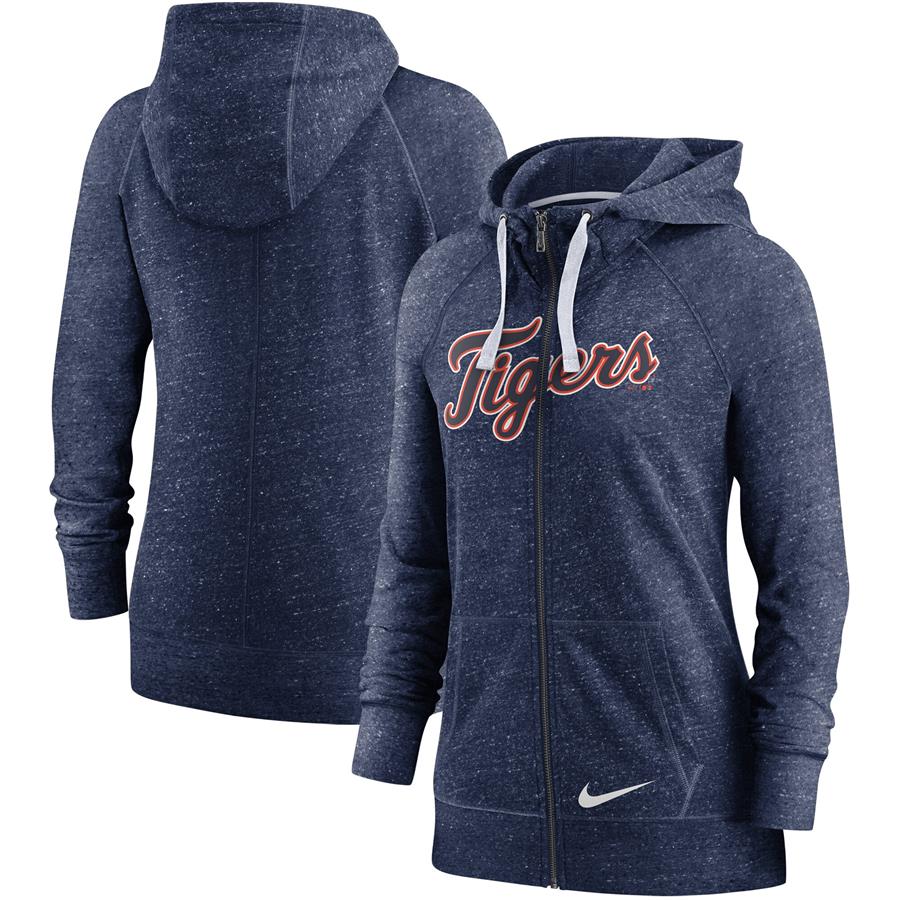 Detroit Tigers Nike Women's Wordmark Gym Vintage Raglan Full-Zip Hoodie - Heathered Navy