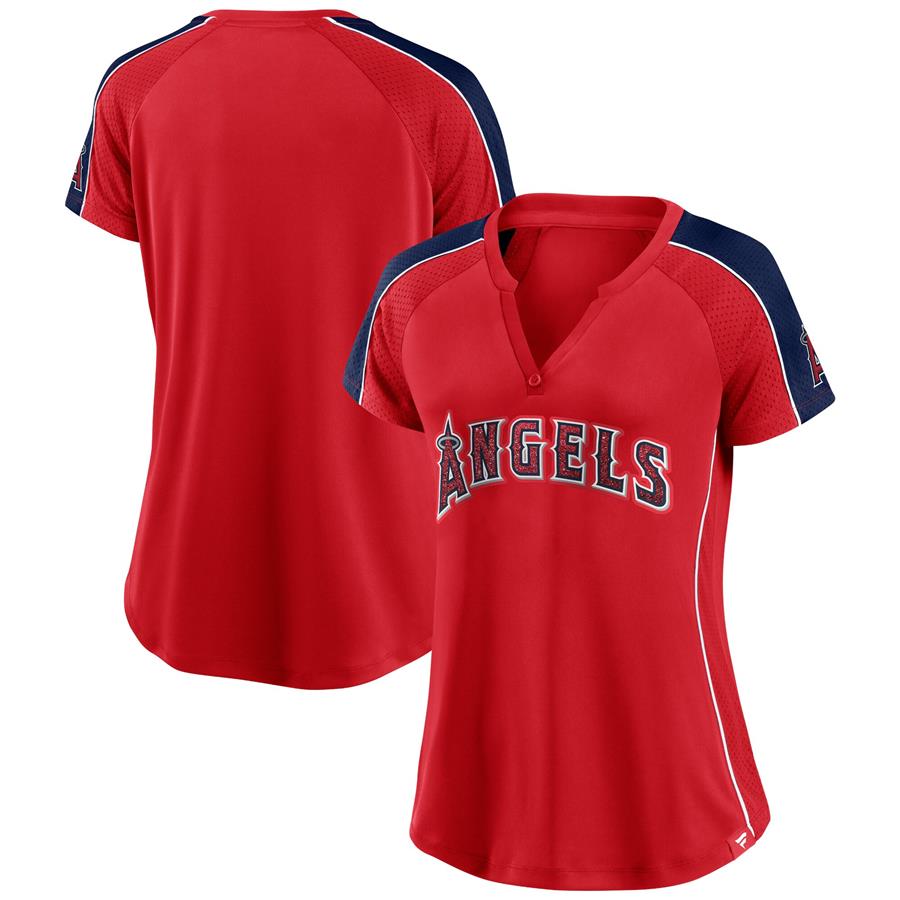 Los Angeles Angels Fanatics Branded Women's Lineup League Diva Raglan Notch Neck T-Shirt - Red