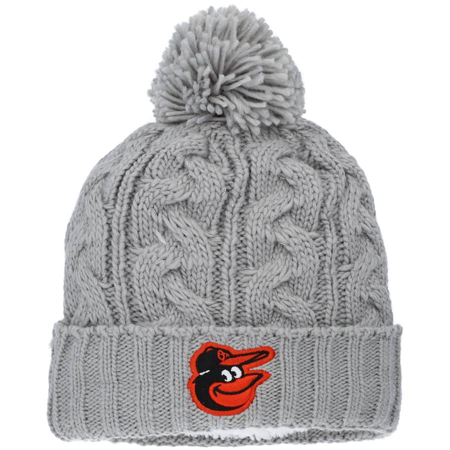 Baltimore Orioles New Era Women's Rush Cuffed Knit Hat with Pom - Gray