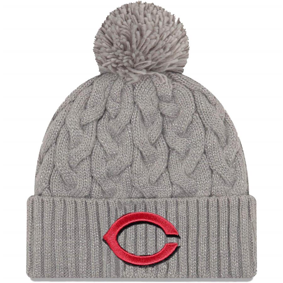 Cincinnati Reds New Era Women's Rush Cuffed Knit Hat with Pom - Gray