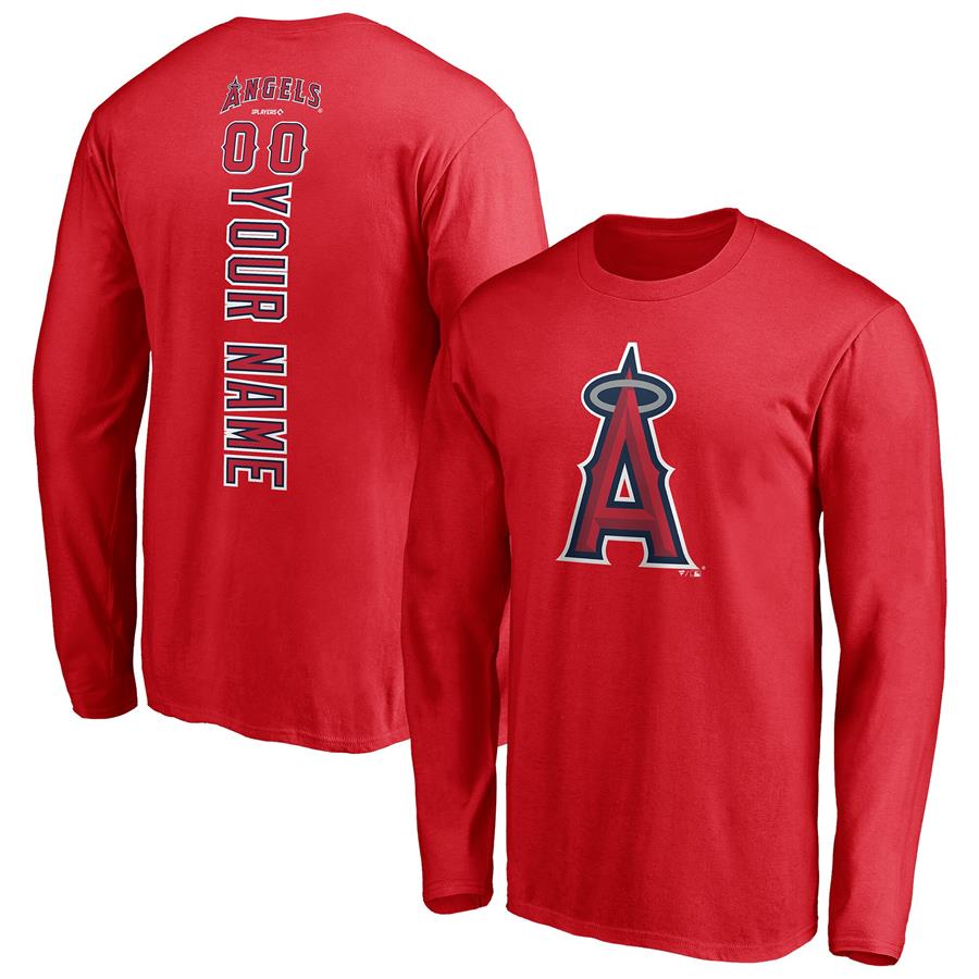 Los Angeles Angels Fanatics Branded Personalized Playmaker Name & Number Long Sleeve T-Shirt - Red