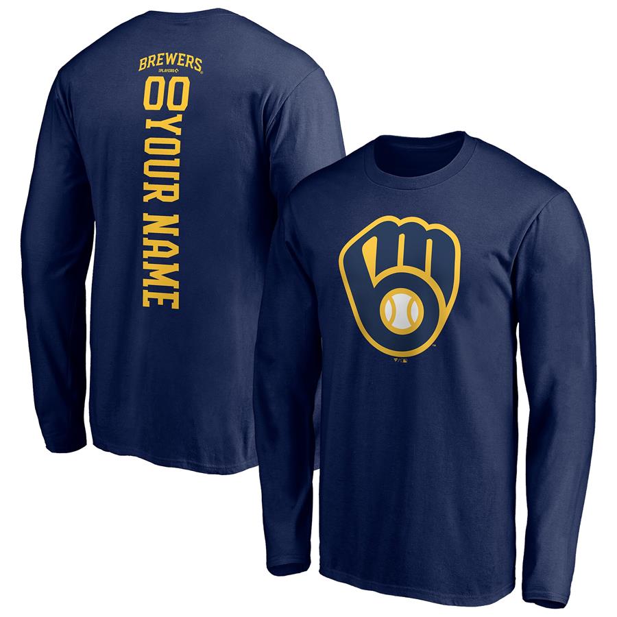 Milwaukee Brewers Fanatics Branded Personalized Playmaker Name & Number Long Sleeve T-Shirt - Navy