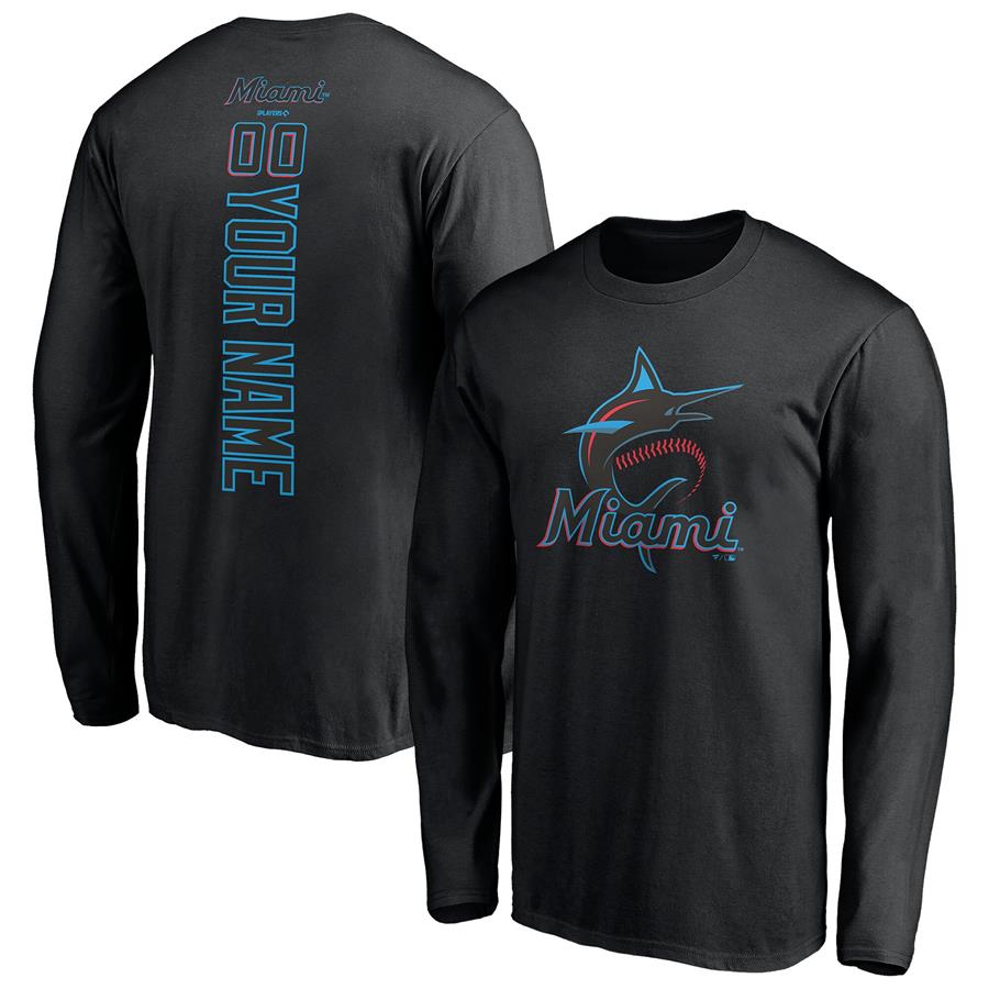 Miami Marlins Fanatics Branded Personalized Playmaker Name & Number Long Sleeve T-Shirt - Black