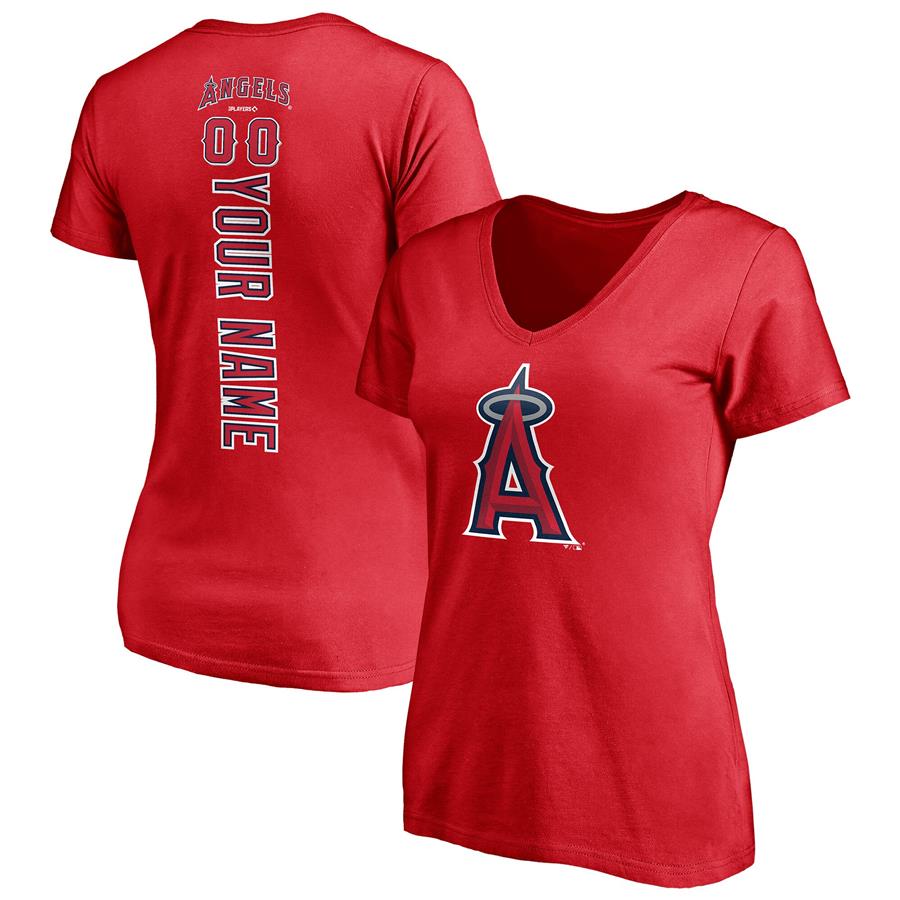 Los Angeles Angels Fanatics Branded Women's Personalized Playmaker Name & Number V-Neck T-Shirt - Red