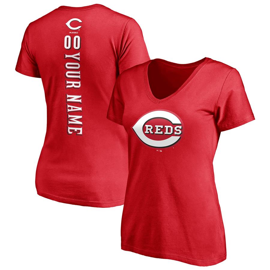Cincinnati Reds Fanatics Branded Women's Personalized Playmaker Name & Number V-Neck T-Shirt - Red