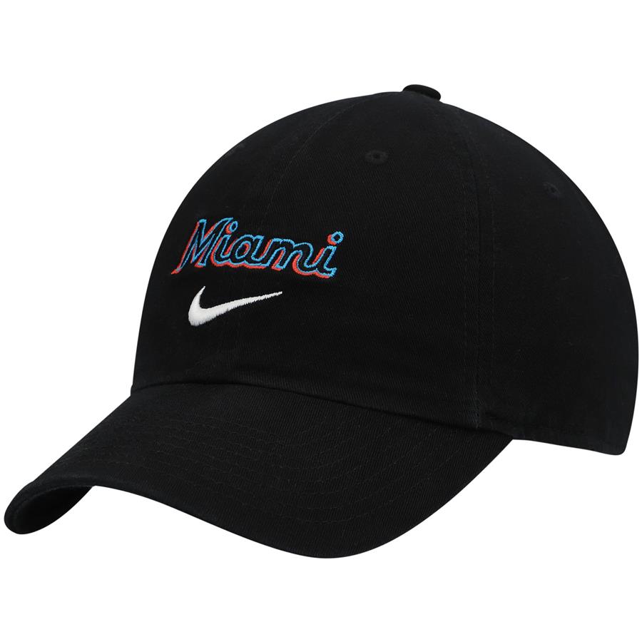 Miami Marlins Nike Wordmark Heritage 86 Adjustable Hat - Black