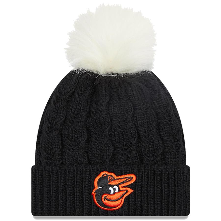 Baltimore Orioles New Era Women's Flurry Cuffed Knit Hat with Pom - Black