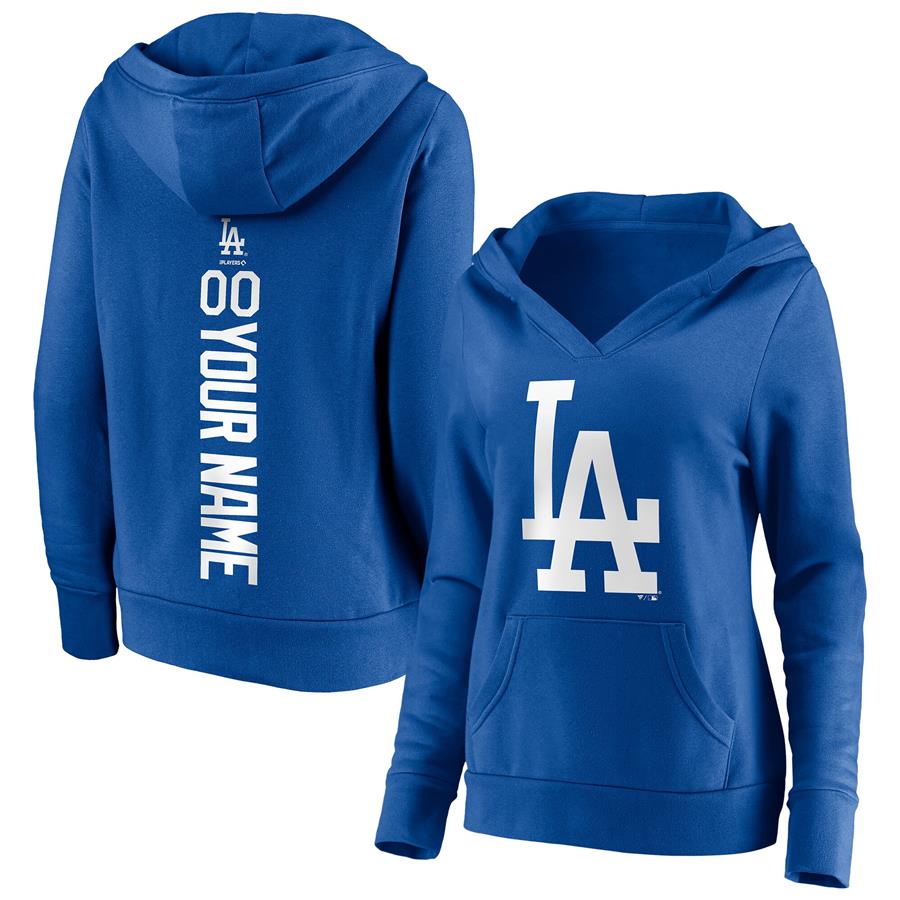 Los Angeles Dodgers Fanatics Branded Women's Personalized Playmaker Name & Number V-Neck Pullover Hoodie - Royal