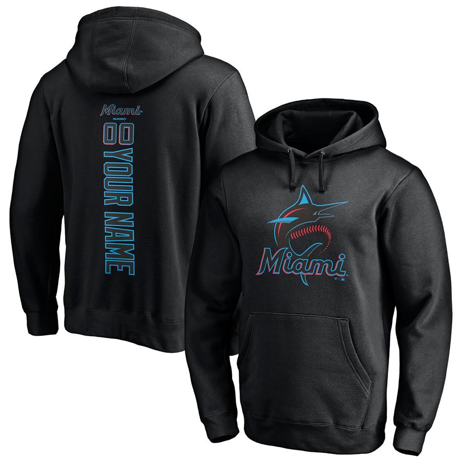 Miami Marlins Fanatics Branded Personalized Playmaker Name & Number Pullover Hoodie - Black