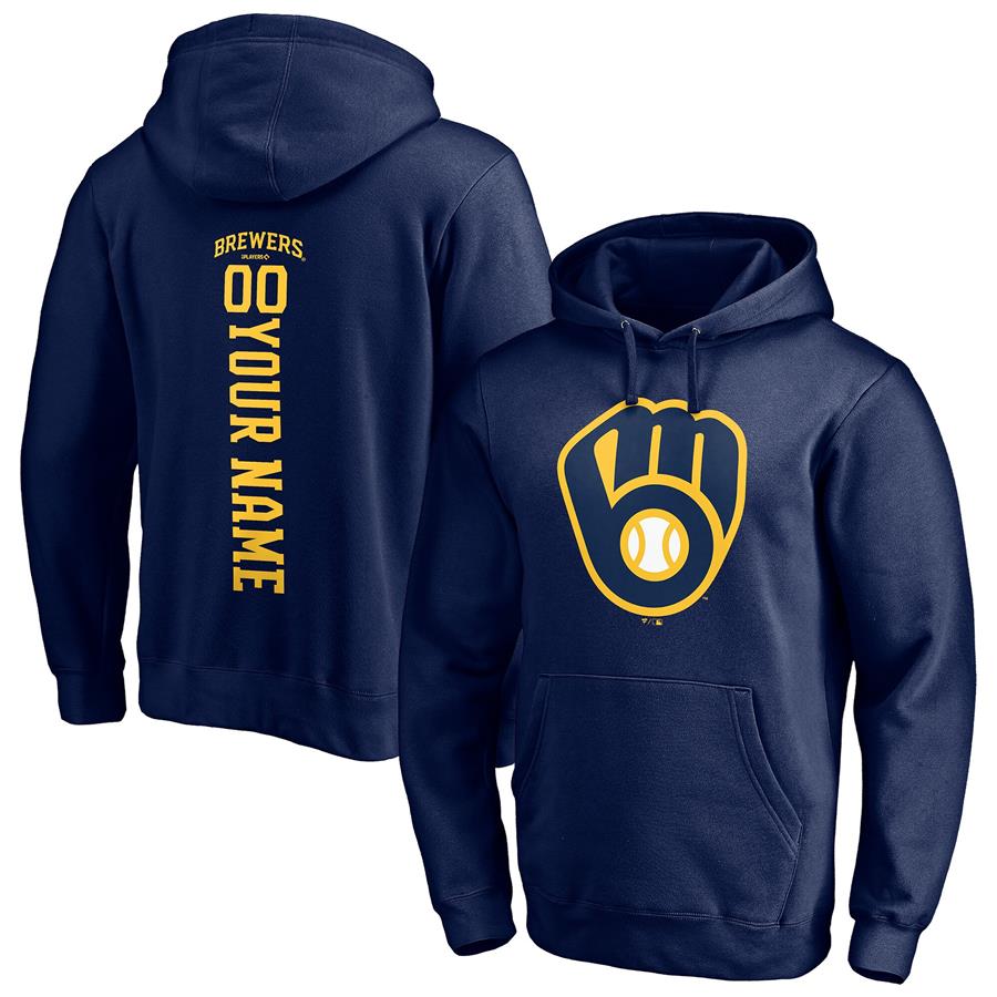 Milwaukee Brewers Fanatics Branded Personalized Playmaker Name & Number Pullover Hoodie - Navy