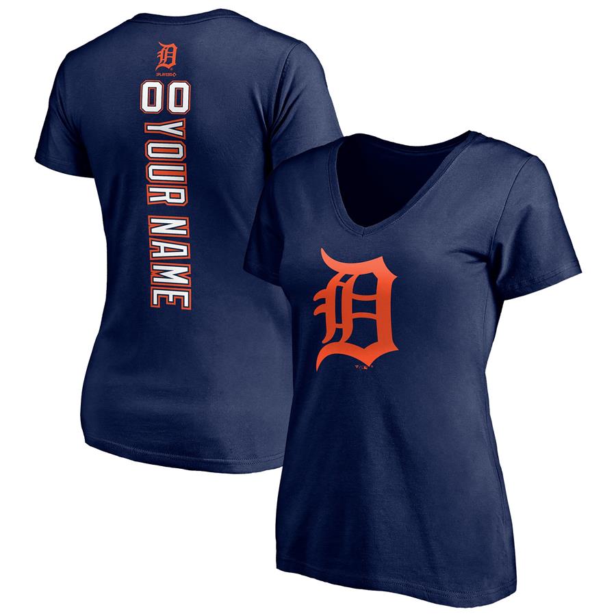 Detroit Tigers Fanatics Branded Women's Personalized Playmaker Logo Name & Number V-Neck T-Shirt - Navy