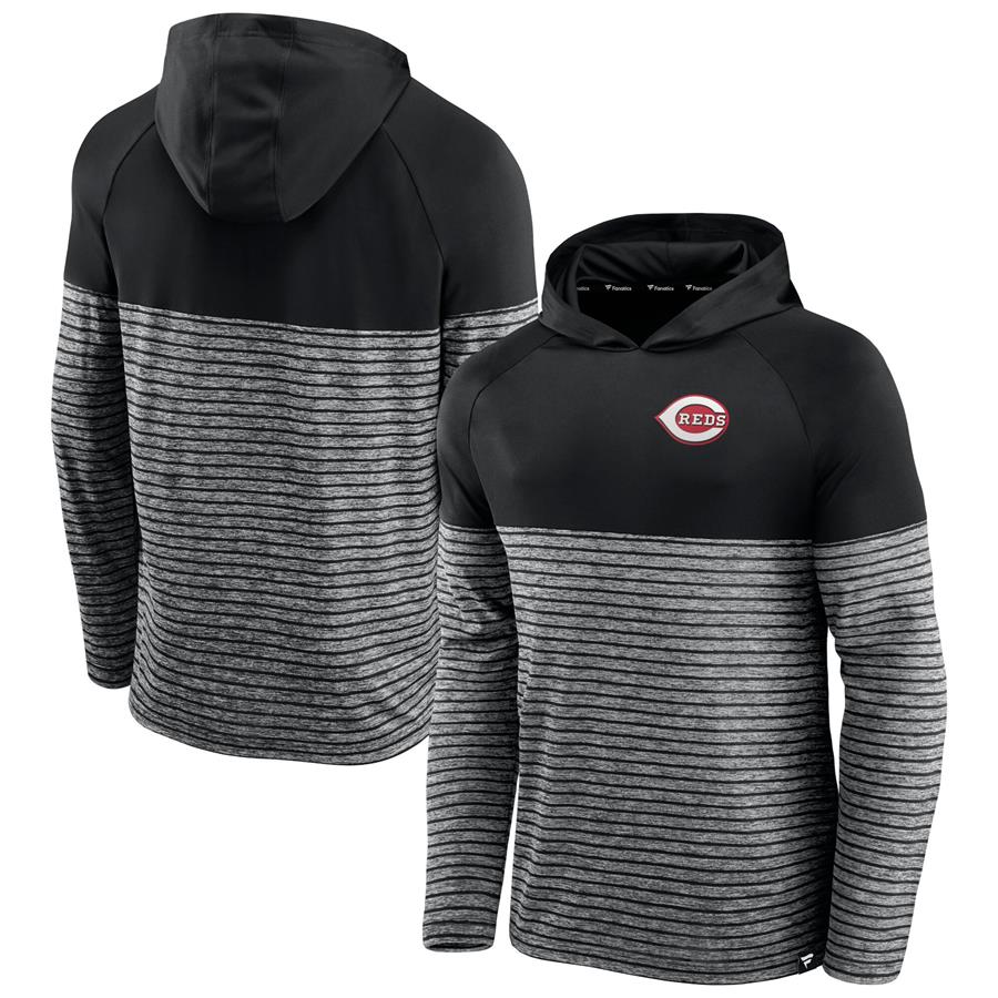 Cincinnati Reds Fanatics Branded Line Up Shadow Stripe Raglan Pullover Hoodie - Black