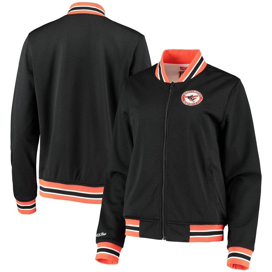 Baltimore Orioles Mitchell & Ness Women's Full-Zip Mesh Track Jacket - Black