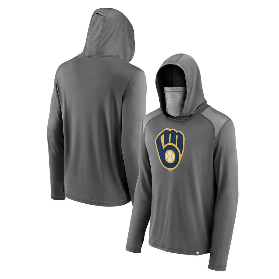 Milwaukee Brewers Fanatics Branded Rally On Transitional Haven Pullover Hoodie with Face Covering - Gray
