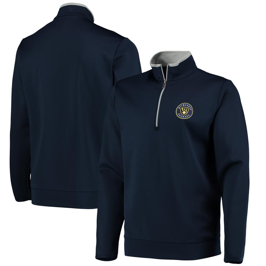 Milwaukee Brewers Antigua Leader Quarter-Zip Jacket - Navy
