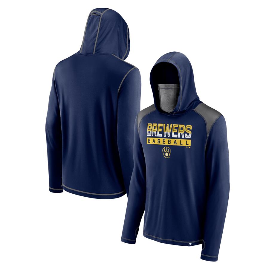 Milwaukee Brewers Fanatics Branded First Sprint Transitional Pullover Hoodie with Face Covering - Navy