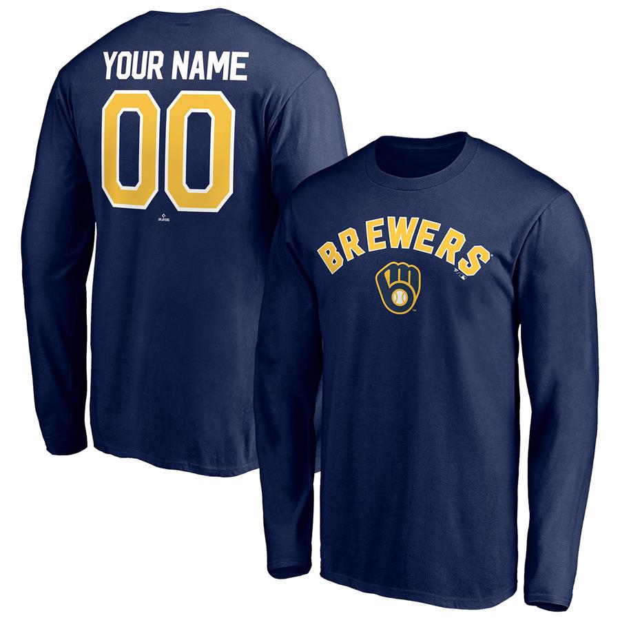 Milwaukee Brewers Fanatics Branded Personalized Winning Streak Name & Number Long Sleeve T-Shirt - Navy