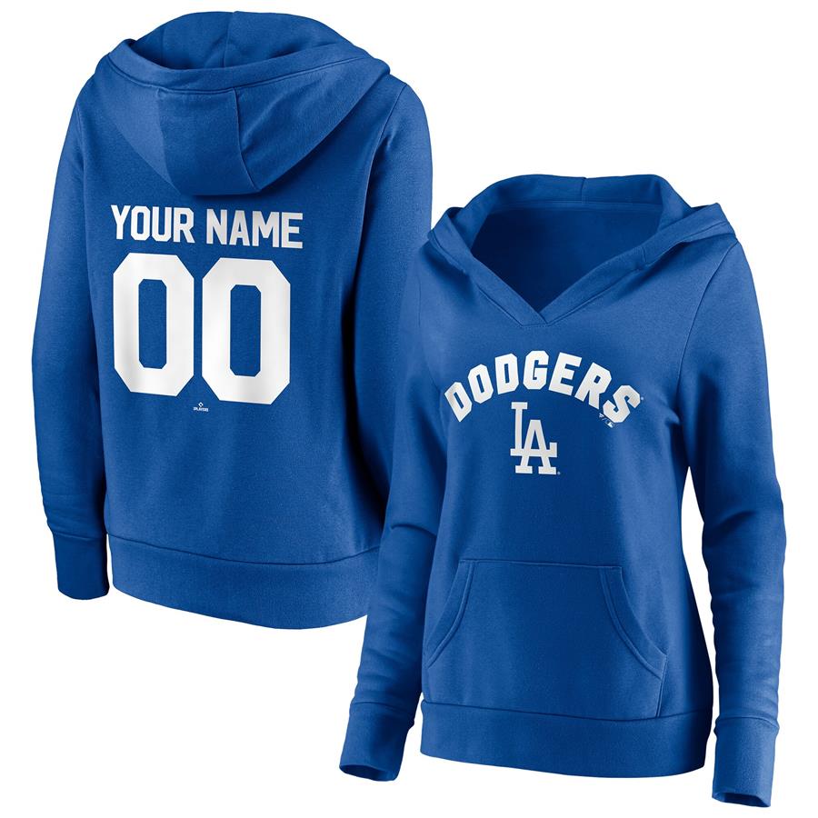 Los Angeles Dodgers Fanatics Branded Women's Personalized Winning Streak Name & Number V-Neck Pullover Hoodie - Royal