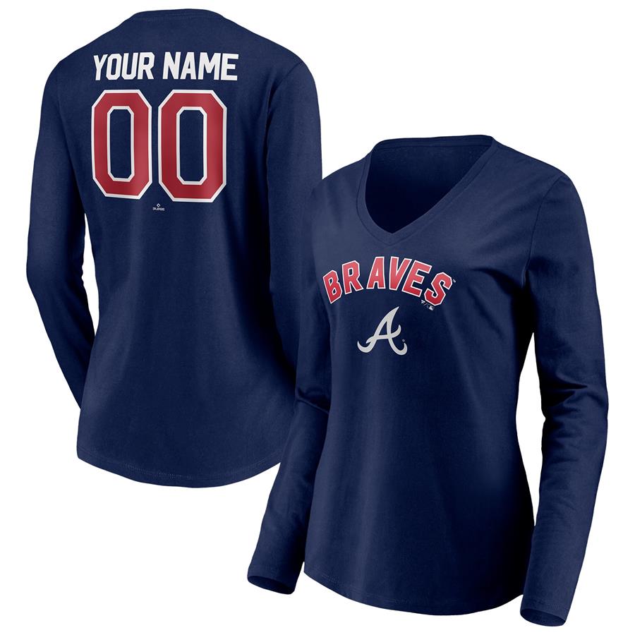 Atlanta Braves Fanatics Branded Women's Personalized Winning Streak Name & Number Long Sleeve V-Neck T-Shirt - Navy