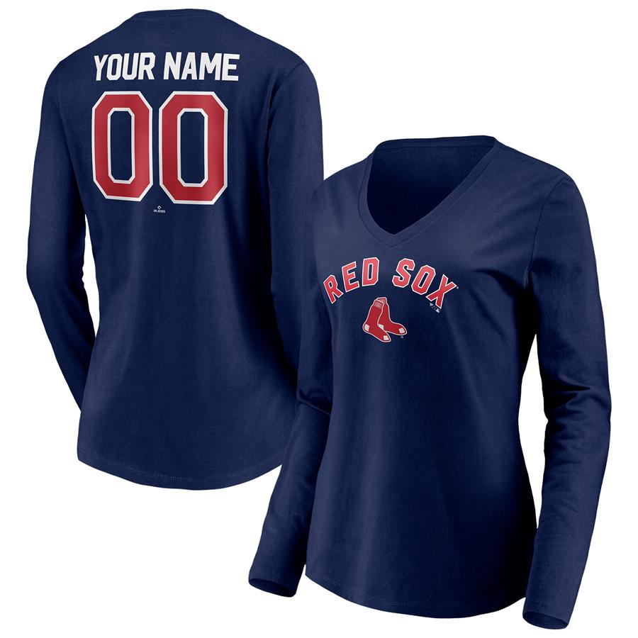 Boston Red Sox Fanatics Branded Women's Personalized Winning Streak Name & Number Long Sleeve V-Neck T-Shirt - Navy