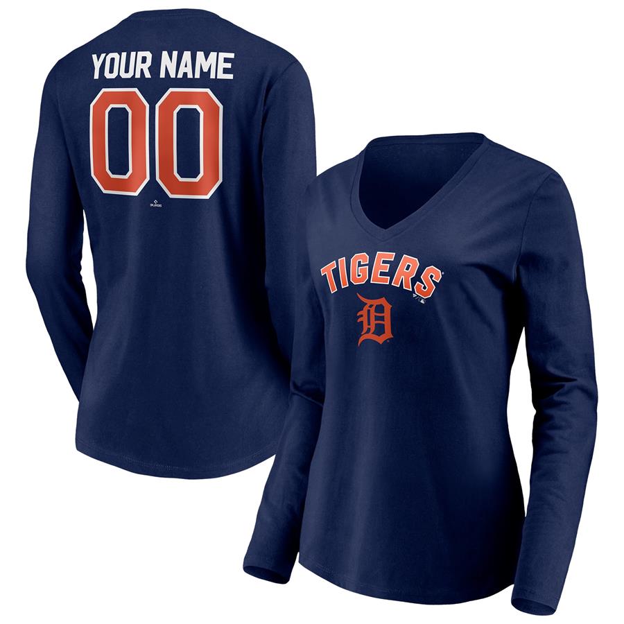 Detroit Tigers Fanatics Branded Women's Personalized Winning Streak Name & Number Long Sleeve V-Neck T-Shirt - Navy