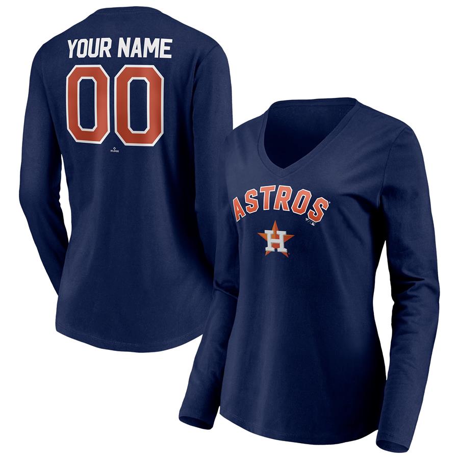 Houston Astros Fanatics Branded Women's Personalized Winning Streak Name & Number Long Sleeve V-Neck T-Shirt - Navy