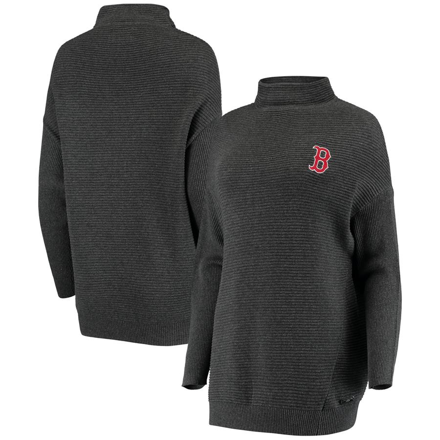 Boston Red Sox Levelwear Women's Ribbed Pullover Sweatshirt - Heathered Charcoal