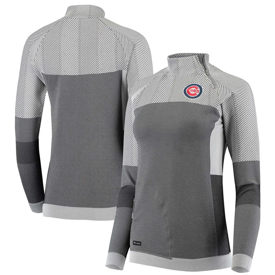 Chicago Cubs Levelwear Women's Verse Asymmetrical Tri-Blend Quarter-Zip Jacket - Gray