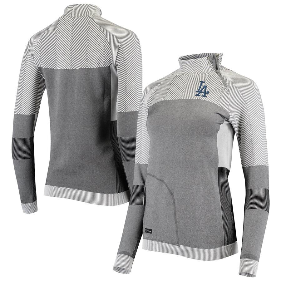 Los Angeles Dodgers Levelwear Women's Verse Asymmetrical Tri-Blend Quarter-Zip Jacket - Gray
