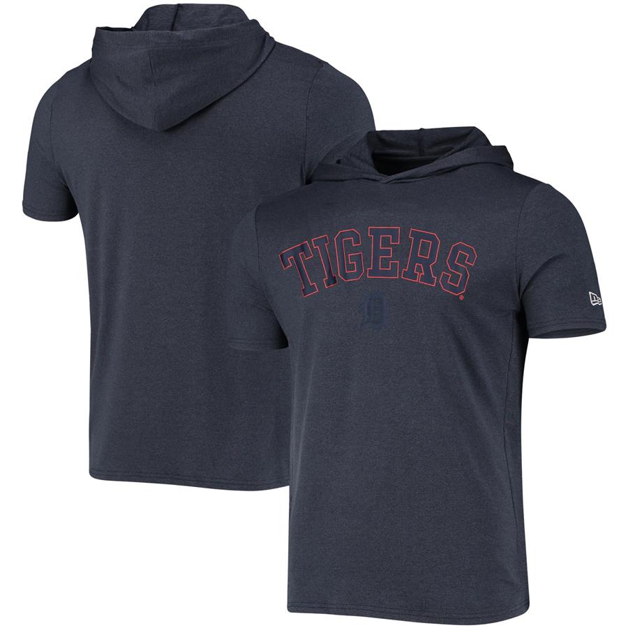 Detroit Tigers New Era Brushed Short Sleeve Pullover Hoodie - Heathered Navy