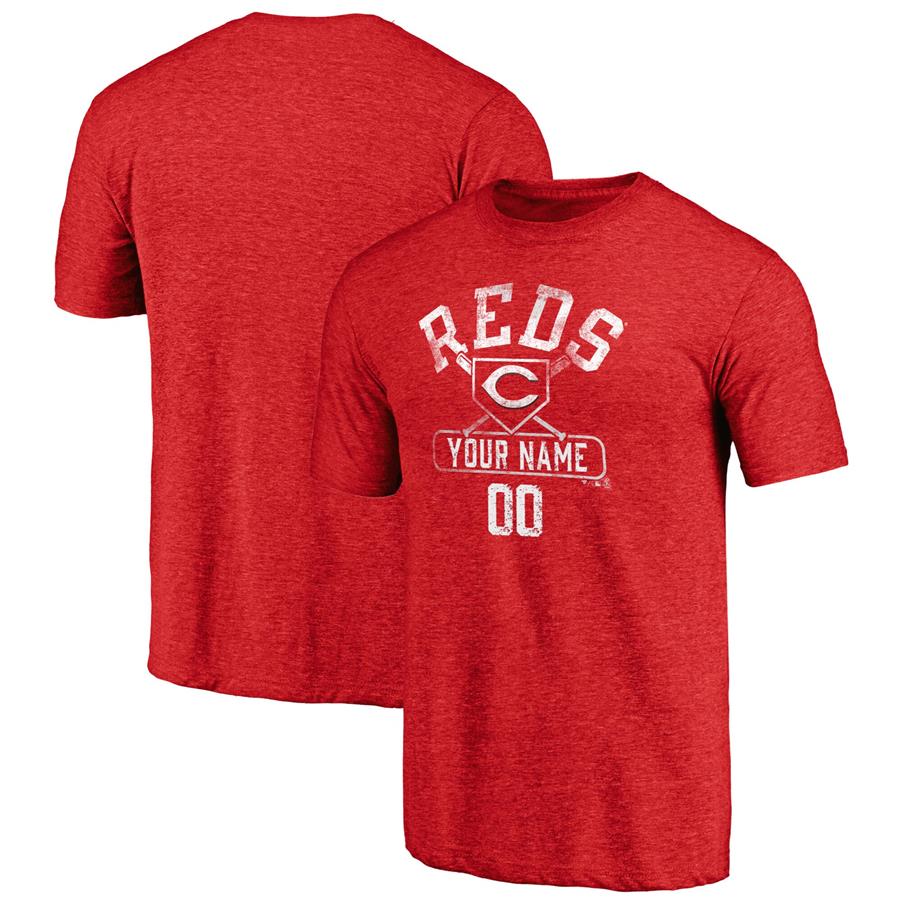 Cincinnati Reds Fanatics Branded Personalized Baserunner Tri-Blend T-Shirt - Red