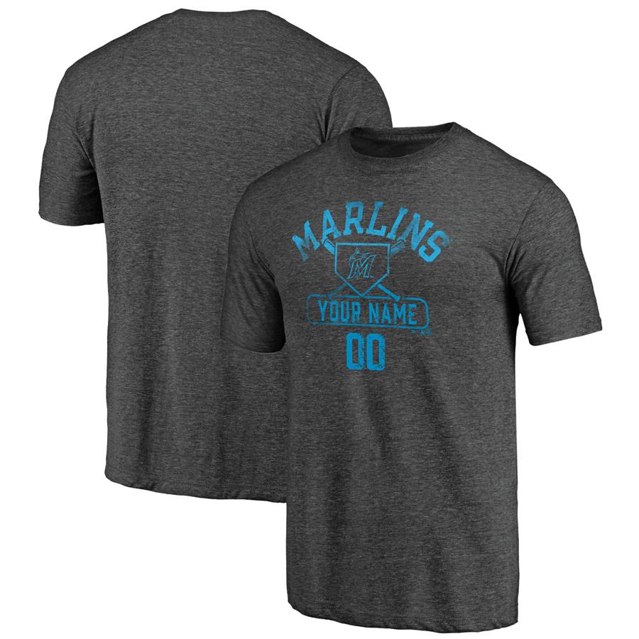 Miami Marlins Fanatics Branded Personalized Baserunner Tri-Blend T-Shirt - Charcoal