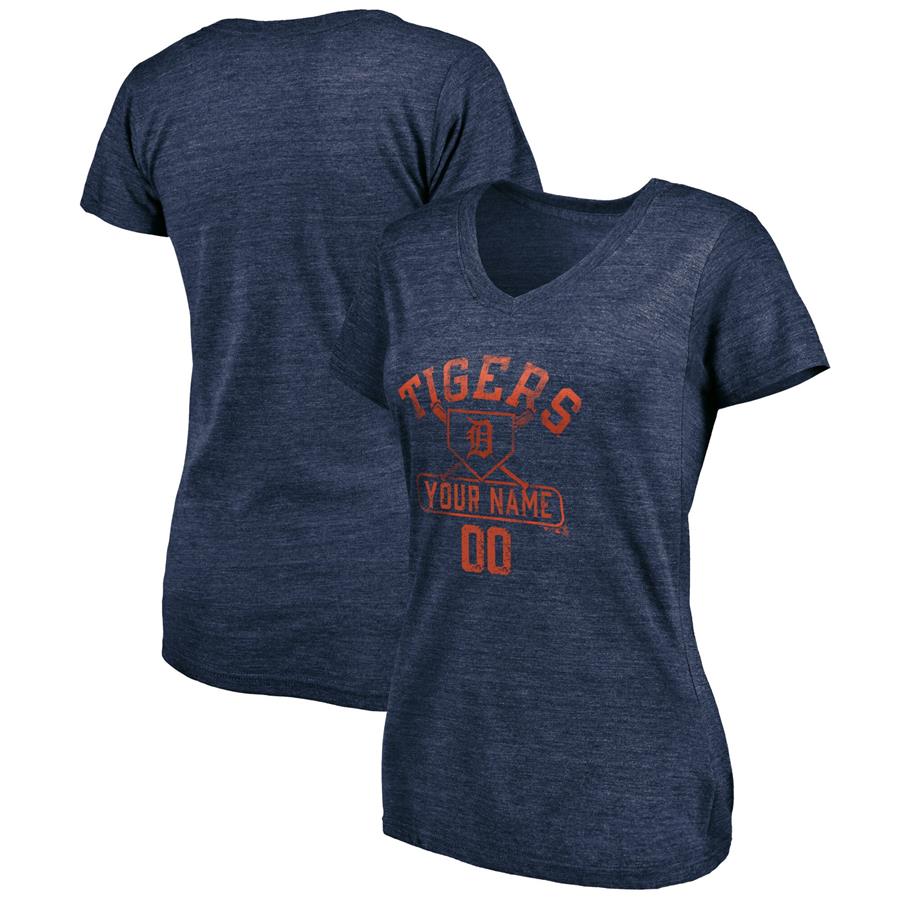 Detroit Tigers Fanatics Branded Women's Personalized Baserunner Tri-Blend V-Neck T-Shirt - Navy