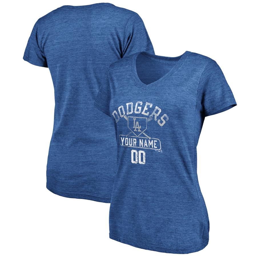 Los Angeles Dodgers Fanatics Branded Women's Personalized Baserunner Tri-Blend V-Neck T-Shirt - Royal