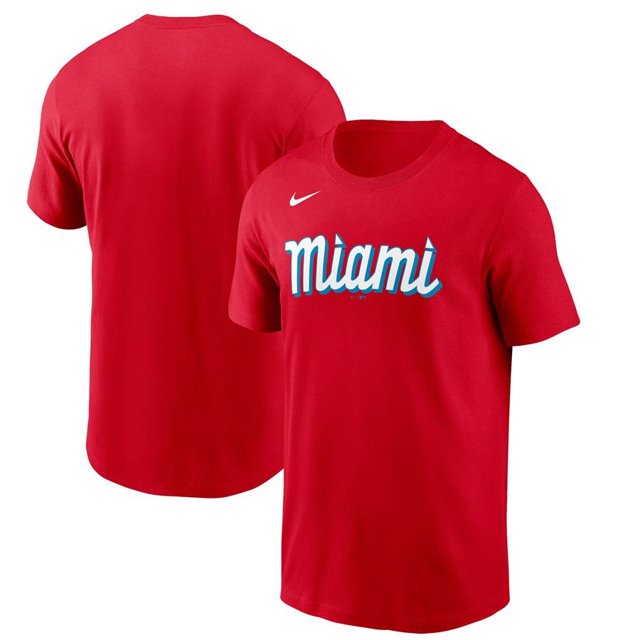 Miami Marlins Nike 2021 City Connect Wordmark T-Shirt - Red