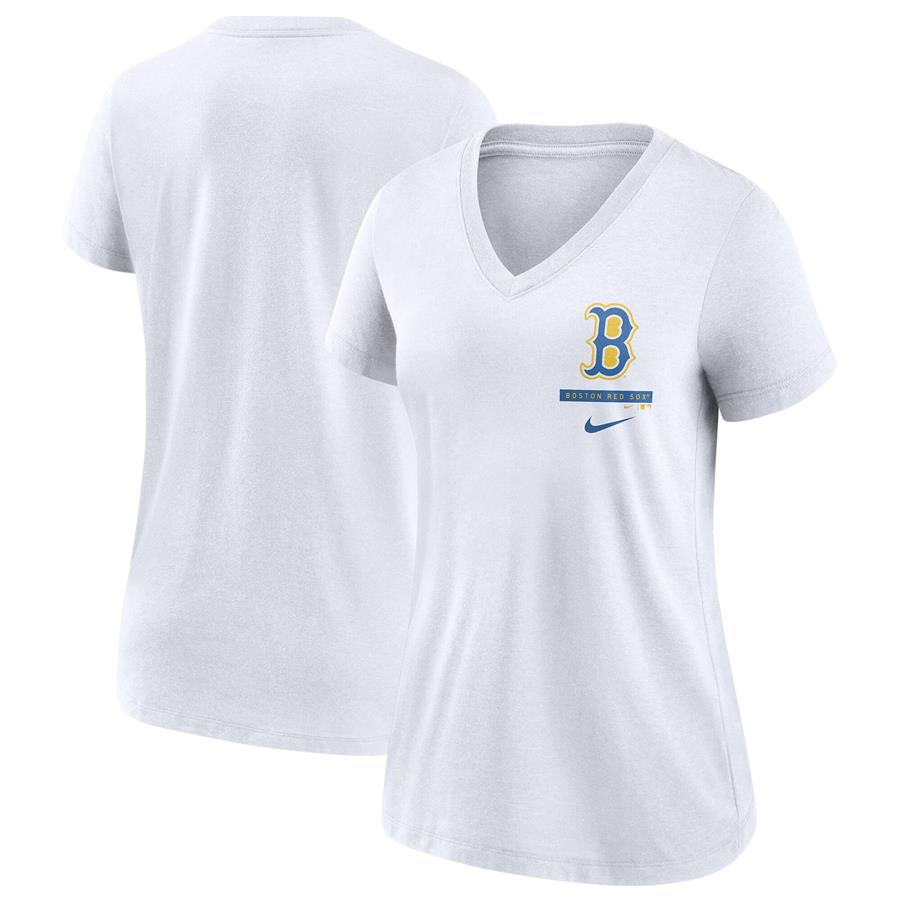 Boston Red Sox Nike Women's 2021 City Connect Tri-Blend V-Neck T-Shirt - White
